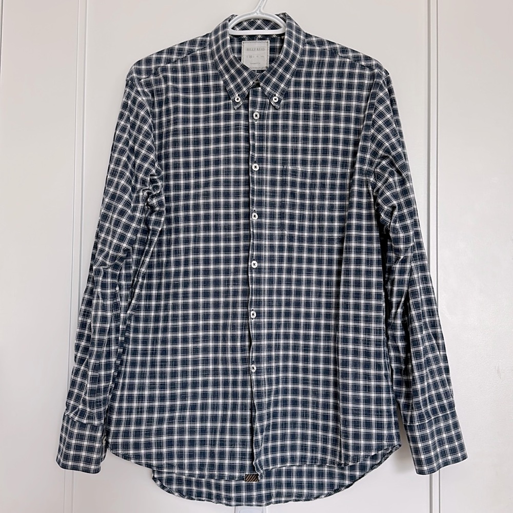 Like New Billy Reid Standard Cut Medium Plaid Cotton Button-Up Shirt